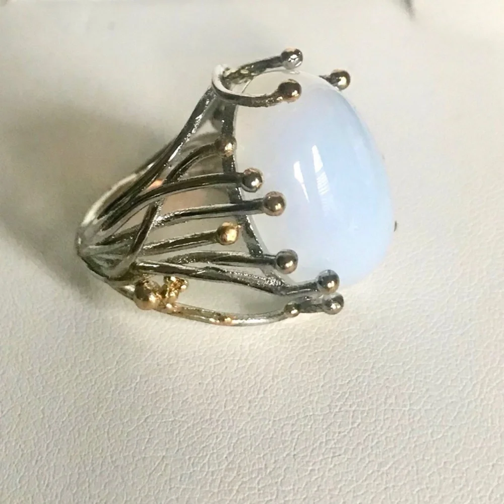 White Opal Gold and Silver-Accent Oval Ring